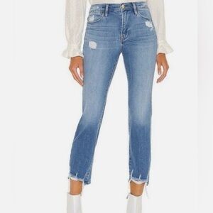 FRAME Le High Straight Ankle Jeans Laskey Rips Size 27 Raw Hem Distressed